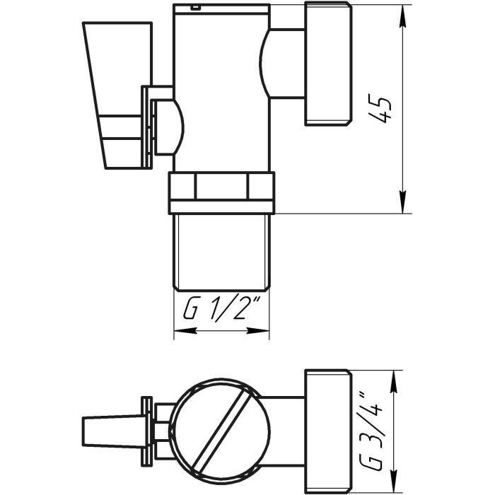 Кран кульовий кутовий з фільтром SOLOMON 1/2″x3/4″ А7041(7043)